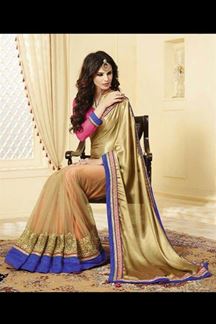 Picture of Gold & beige color dual fabric saree