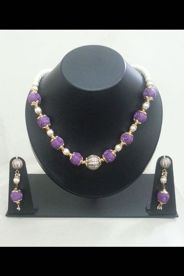 Picture of Charming purple American diamond necklace set