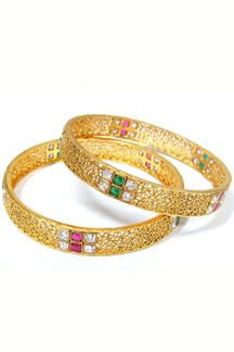 Picture of Delicately worked pink & green color bangles