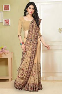 Picture of Subtle beige saree with multicolor resham embroidery