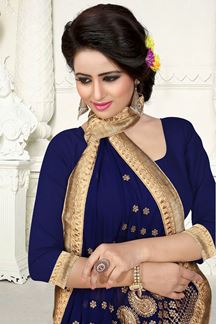 Picture of Stunning blue georgette saree with zari
