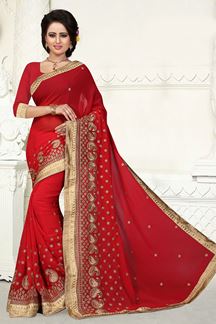 Picture of Radiant red saree with zari embroidery