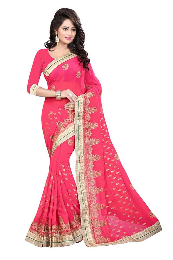 Picture of Alluring pink georgette saree with zari