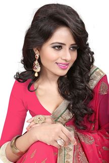 Picture of Alluring pink georgette saree with zari