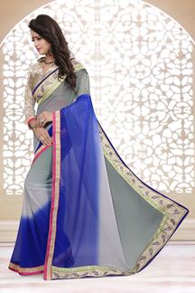 Picture of Fabulous grey & blue shaded saree