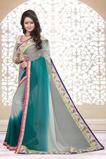 Picture of Glorious grey & green georgette saree