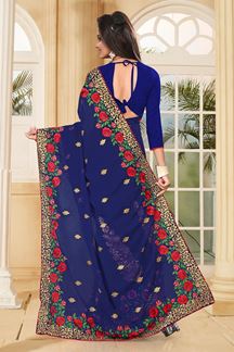 Picture of Stunning deep blue saree with resham