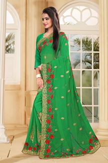 Picture of Classic green saree with red resham
