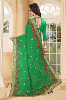 Picture of Classic green saree with red resham