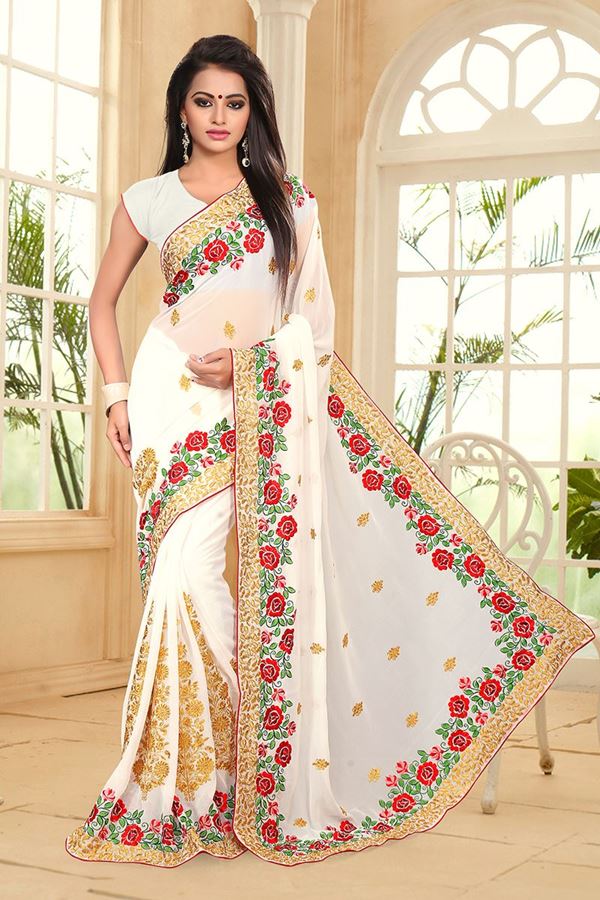 Picture of Serene off-white saree with resham work