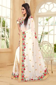 Picture of Serene off-white saree with resham work