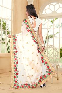 Picture of Serene off-white saree with resham work
