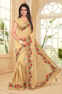 Picture of Appealing beige saree with resham work