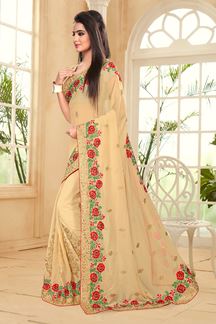 Picture of Appealing beige saree with resham work