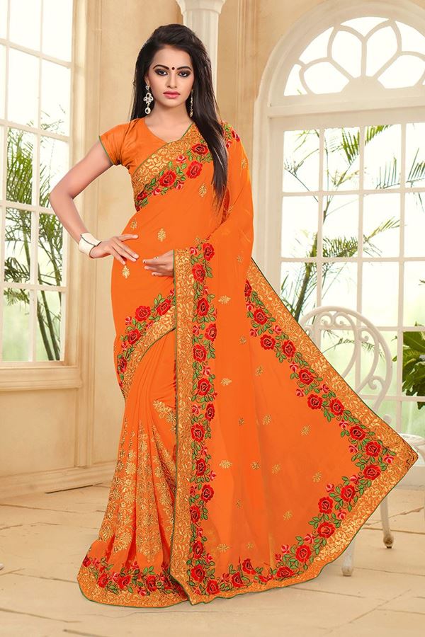 Picture of Captivating orange saree with resham