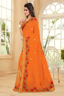 Picture of Captivating orange saree with resham