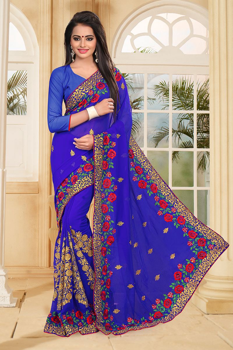 Royal Blue Color Pure Bandhej Silk Zari Weaving Work Party Wear Saree Blouse  -6430169612 | Heenastyle