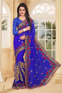 Picture of Enticing royal blue saree with resham