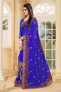 Picture of Enticing royal blue saree with resham