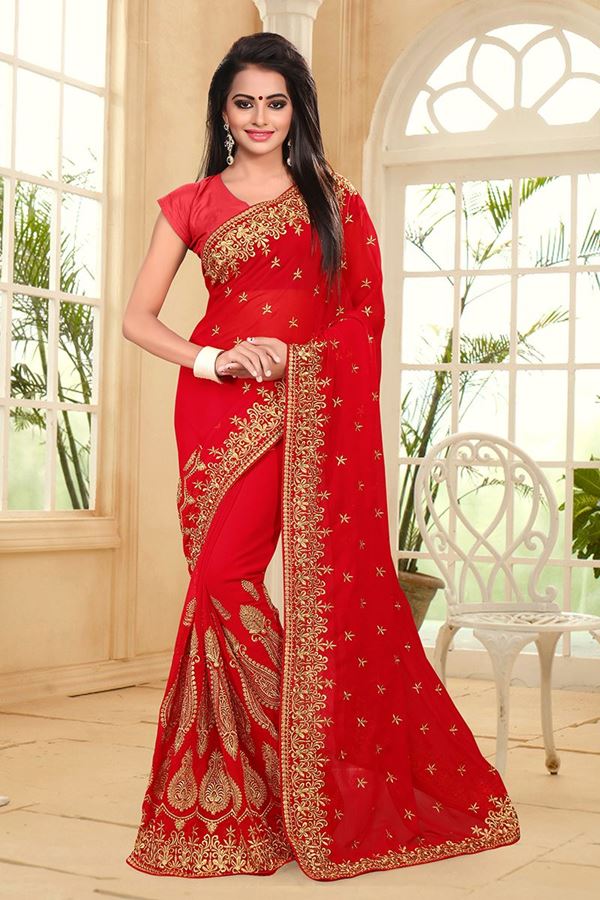 Picture of Regal red designer saree with zari work