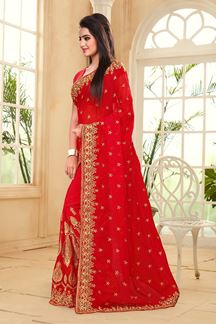 Picture of Regal red designer saree with zari work