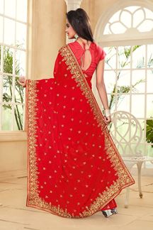 Picture of Regal red designer saree with zari work