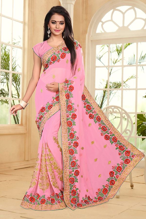 Picture of Enchanting pink saree with resham work