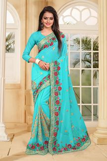 Picture of Lovely blue designer saree with resham