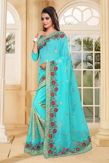 Picture of Lovely blue designer saree with resham