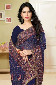 Picture of Rich resham worked saree in deep blue
