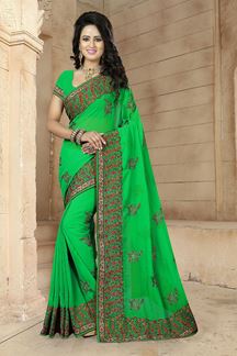 Picture of Delightful green saree with resham work