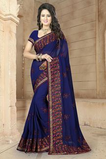 Picture of Stylish midnight blue georgette saree