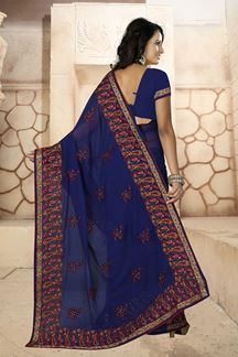 Picture of Stylish midnight blue georgette saree
