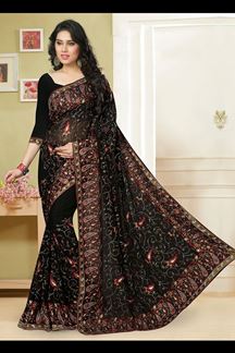 Picture of Magnificent black saree with resham