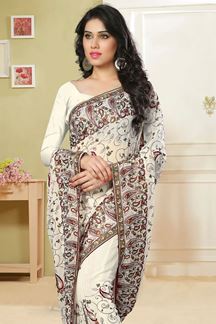 Picture of Pristine cream saree with resham & zari