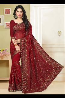 Picture of Graceful red georgette saree with resham