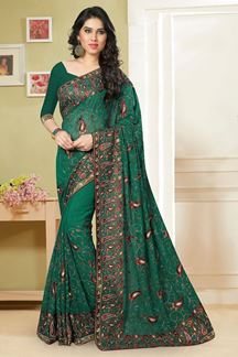 Picture of Marvelous deep green saree with resham