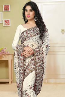 Picture of Ravishing white designer saree with resham work