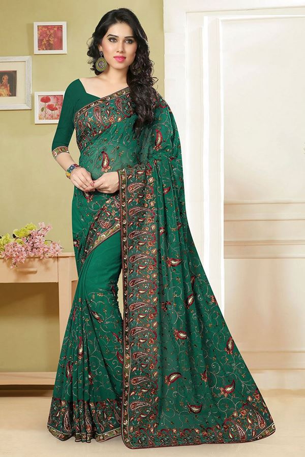 Picture of Gorgeous rama color saree with resham