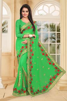 Picture of Arresting green saree with resham work