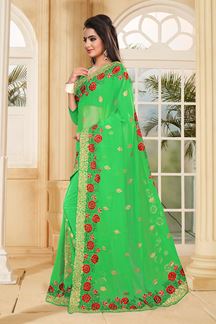 Picture of Arresting green saree with resham work
