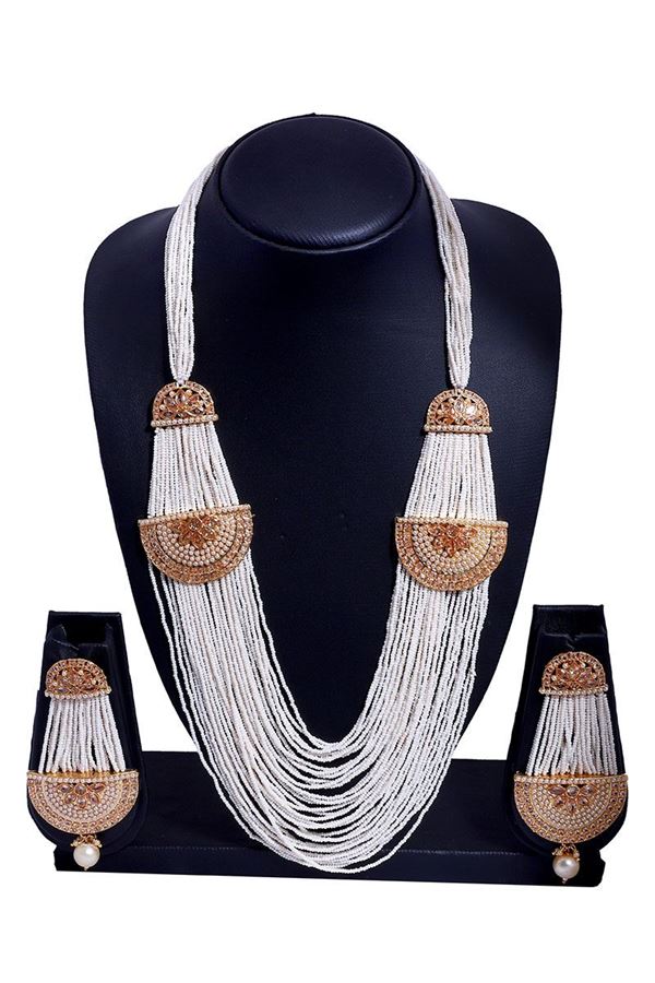 Picture of Rich cream & gold designer necklace set