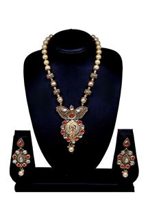 Picture of Pink stone and gold plated necklace set
