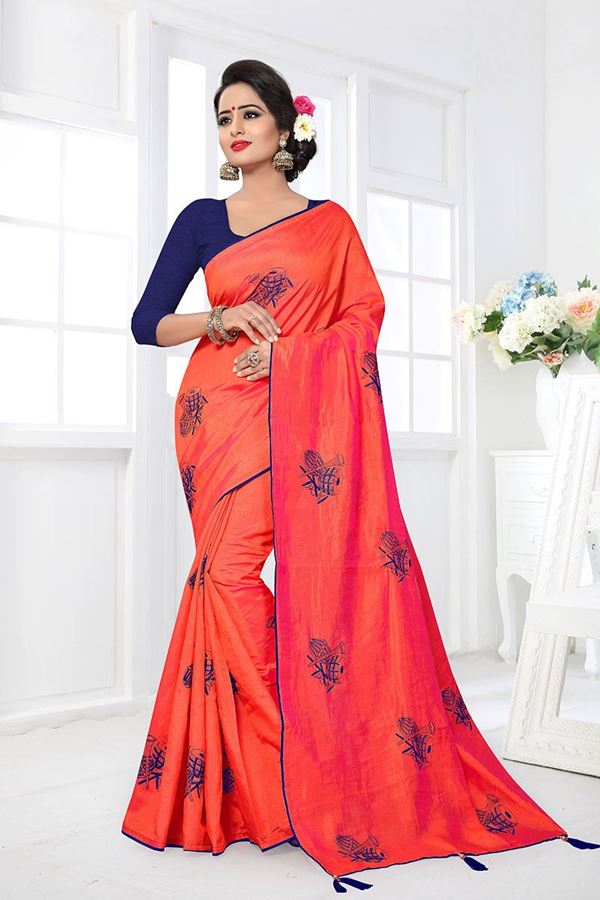 Picture of Glorious orange designer saree with pink