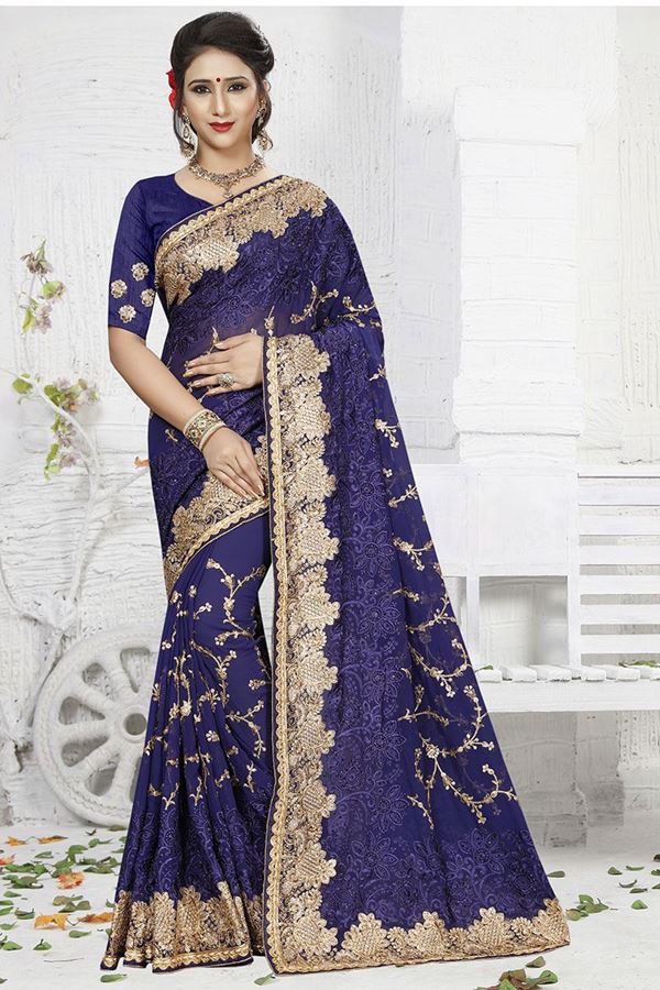 Picture of Distinctive blue designer saree with zari