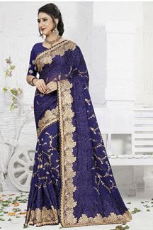 Picture of Distinctive blue designer saree with zari