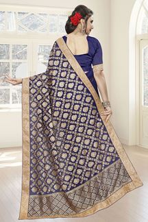 Picture of Ravishing dark blue designer saree