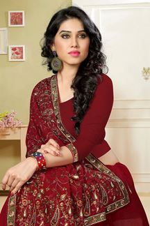 Picture of Deep red georgette saree with resham work