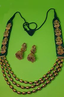 Picture of Long kumkum green temple necklace set