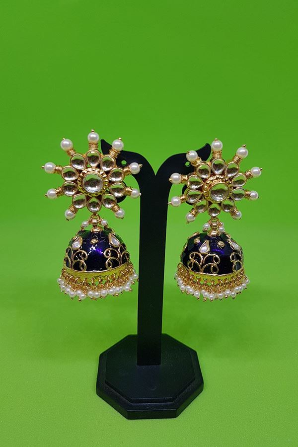 Picture of Purple color earrings embellished with pearls